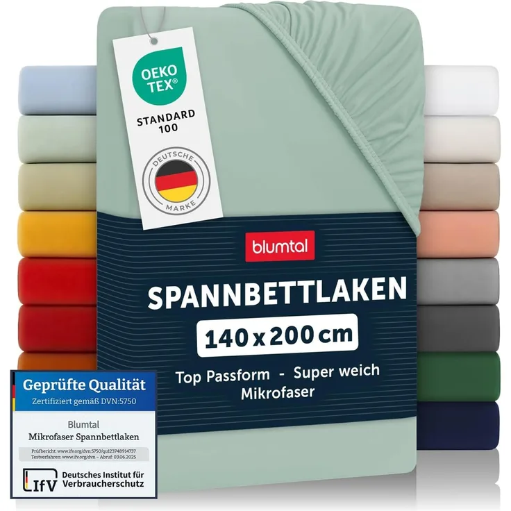 Blumtal® Spannbettlaken 140x200 cm - Bettlaken 140x200 aus Microfaser - Oekotex zertifiziertes Spannbetttuch 140x200 cm / 140x200 Spannbettlaken - Leintuch 140x200 cm -Spanntuch - Summer Green - Grün