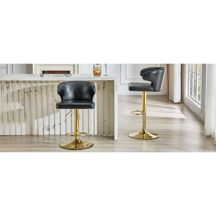 2er Set Barhocker mit Lehne Höhenverstellbar, 360° Drehbar Barstuhl mit großem Sockel & Fußstütze, Moderner Küchenhocker für Bar Küche Theke (Nur Stühle)--Schwarz--110x45x49.7cm--YOUDENOVA – Bild 5