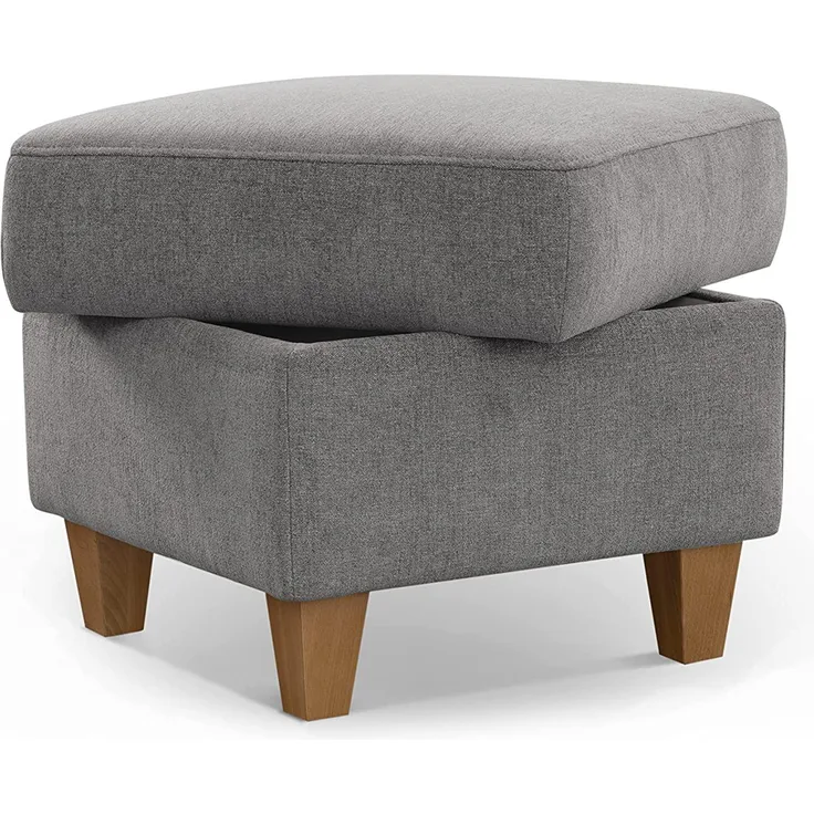 CAVADORE Stauraum-Hocker Wyk / Polsterhocker im Landhausstil, als Beistellhocker oder Fußhocker / 58 x 48 x 58 / Chenille, Grau