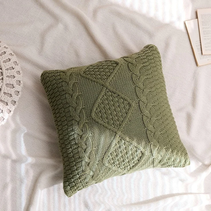 ABC Gestrickter Kissenbezug im Retro-Stil, grün – Bild 5
