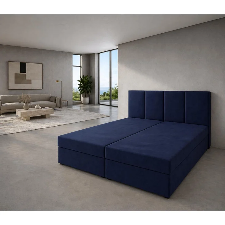 KRISAN MÖBEL Kontinentalbett DREAM1 Dunkelblau, Premium-Komfort für Ihr Schlafzimmer mit 2 Bettkasten, Bonell-Federkern Matratze und Topper, 140 x 200 cm Marine – Bild 4