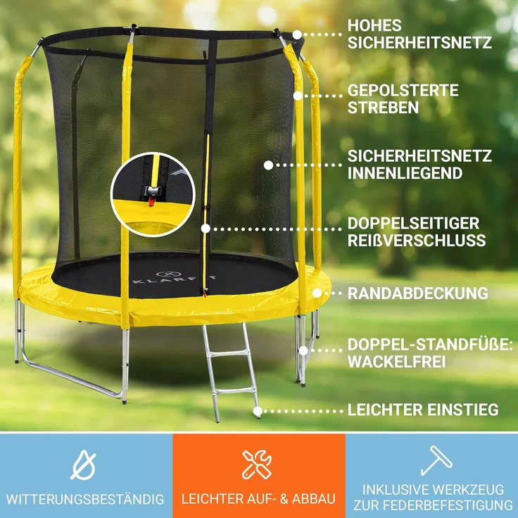 Jumpstarter Trampolin 2,5 m Ø Netz 120 kg max. 195 cm Ø Sprungfläche Gelb – Bild 3
