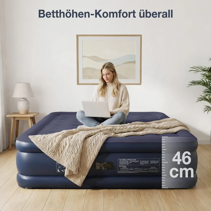 Sekey Luftbett mit integrierter Luftpumpe, Luftmatratze selbstaufblasend 2 Personen, 203 x 152 x 46 cm, blau / blau – Bild 8