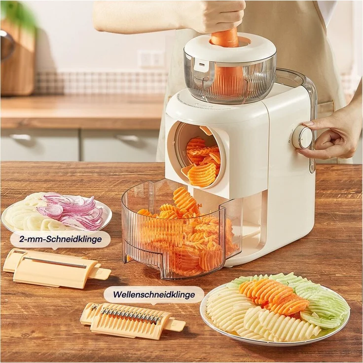 FOHERE Multireibe Elektrische Multifunktionsreibe mit 6 Klingen und 1,8-Liter-Behälter, (1-St), geeignet zum Zerkleinern von Gemüse, Obst und Nüssen. Multireibe – Bild 1