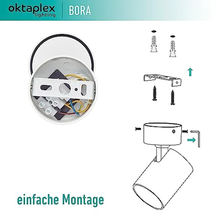 Oktaplex Bora Deckenstrahler 1-flammig, schwenkbar GU10 LED Spotleuchte in matt weiß, Aluminium, 230V – Bild 5