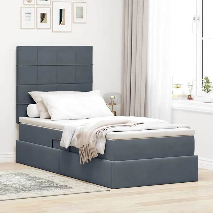 vidaXL Aufbewahrungsbett mit Matratze Dunkelgrau 90 x 190 cm Samt 3371998 – Bild 1