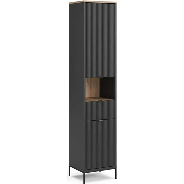 Vicco Hochschrank Eliza, Schwarz/Viking Oak, 40 x 190 cm mit 2 Türen und 1 Schublade (1-St) – Bild 1