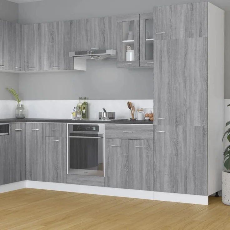 vidaXL Hängeschrank, Wandschrank für Küche, Küchenschrank mit viel Stauraum, Geschirrschrank Schwebeschrank Schrank, Glas Grau Sonoma Holzwerkstoff – Bild 2