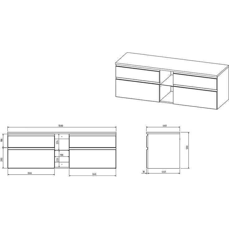 Vente-unique - Waschbeckenunterschrank hängend mit Doppelwaschbecken und Spiegeln - Grau - 150 cm - MAGDALENA II – Bild 9