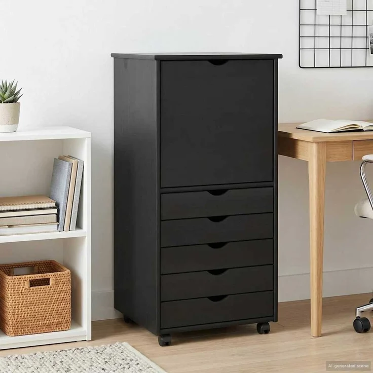 vidaXL Rollschrank MOSS 53 x 39 x 103 cm Massivholz Kiefer Schwarz 42028371 – Bild 3
