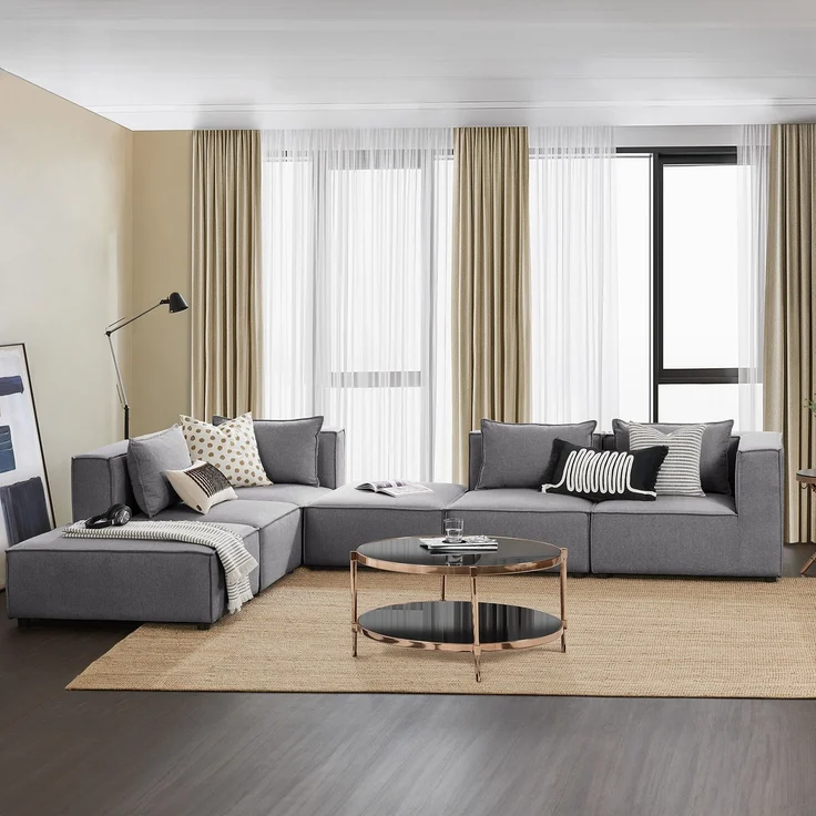 Juskys Ottomane Domas - modulares Sofa in Stoff Dunkelgrau - Wohnzimmer Couch - Modulsofa 130 kg belastbar - Sofagarnitur Wohnlandschaft – Bild 2