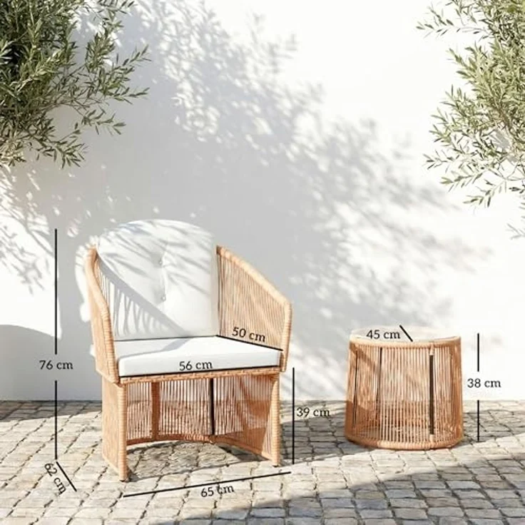 Outsunny Sitzgruppe Rattan-Bistro-Set, (Set, 3-tlg, 1 Tisch, 2 Sessel), Rattan-Bistro-Set mit Kissen – Bild 3