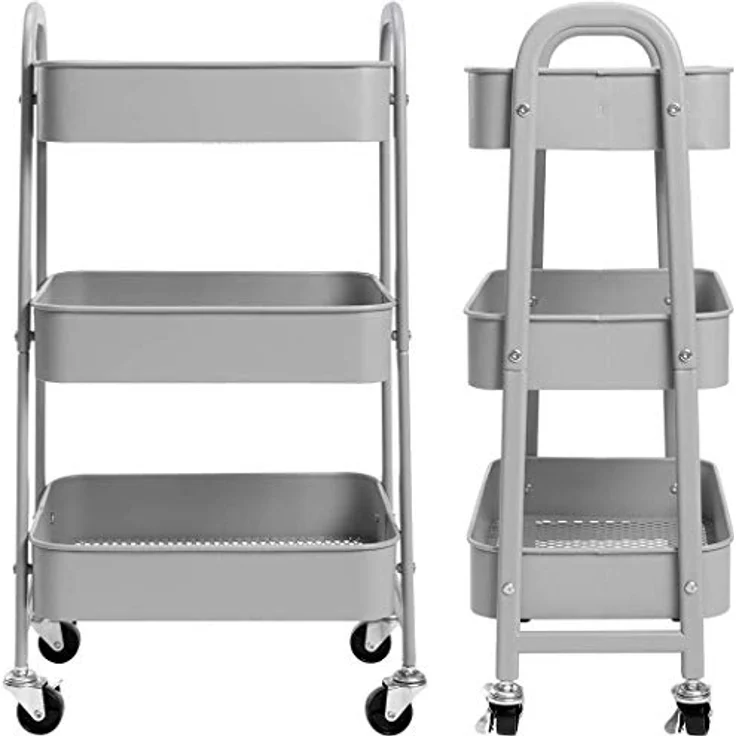 DOEWORKS Rollwagen Metall Aufbewahrungswagen Küchenwagen 3-Etagen, Servierwagen Organizer Wagen für Wohnzimmer Schlafzimmer Make-up Badezimmer Büro, Grau – Bild 9