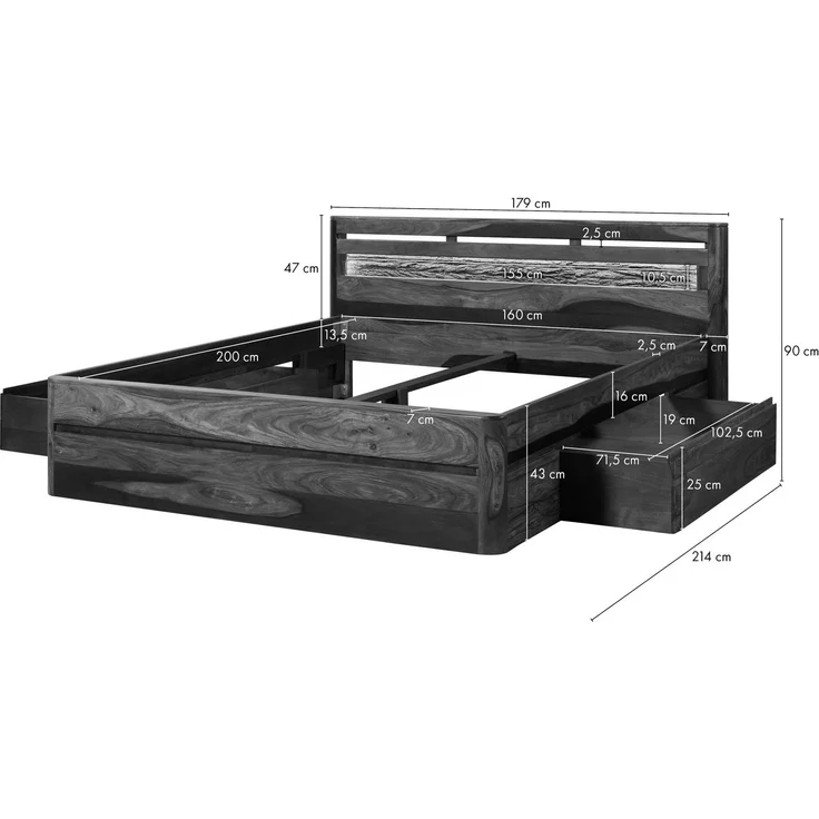 Bett mit Schubladen Sheesham 160 x 200 x 90 walnuss gewachst TORONTO LUX #261 – Bild 6