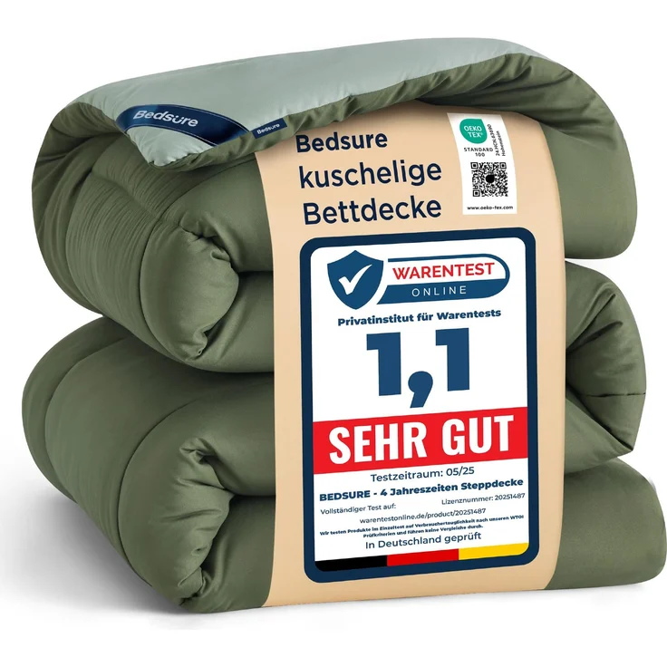 BEDSURE Bettdecke Ohne Bezug 240x220 - Bettdecke 220x240 für Allergiker, Warm & Gemütlich Ganzjahresdecke 300GSM Füllung, Waschbare Duvet für 4 Jahreszeiten, Bronzegrün/Eisberggrün