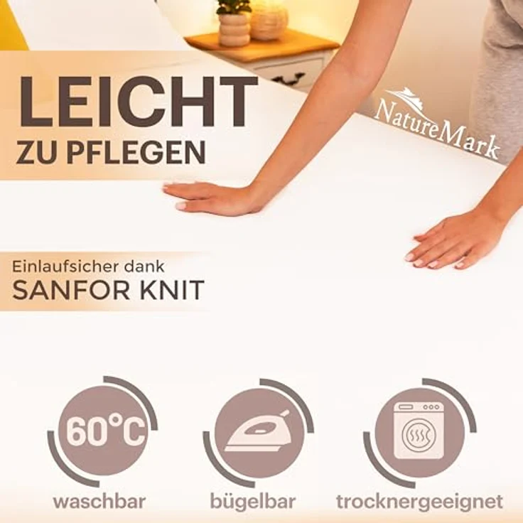 NatureMark Jersey Spannbettlaken, Spannbetttuch 100% Baumwolle, ÖKOTEX Standard 100, elastischer Rundumgummi, 140 x 200 cm - 160 x 200 cm, weiß – Bild 4