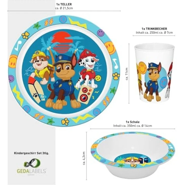 Geda Labels GmbH Kindergeschirr-Set Paw Patrol Boys (3-tlg), PP, Blau, 21,5 x 21,5 x 8,5, spülmaschinengeeignet – Bild 5