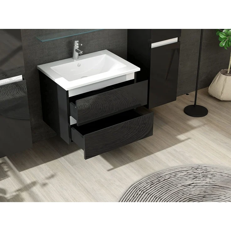 Homeline Badmöbel Set mit Schubladen Glas ablage (Marcel Schwarz, 60 cm ohne Hochschrank) – Bild 3