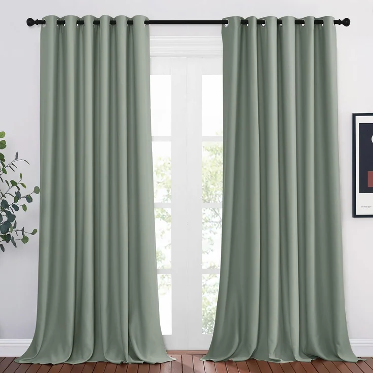 PONY DANCE Thermo Vorhang gegen Kälte Extra Breite Gardine Verdunkelung | 2er Set H260 x B200 cm, Abdunklungdvorhänge, Kälteschutz, Sichtschutz, mit Ösen, für Schlafzimmer Wohnzimmer, Salbeigrün