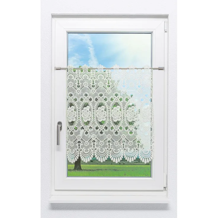 Scheibengardine Plauener Spitze - Blumenspitze #1W (BxH) 63cm x 65cm beige