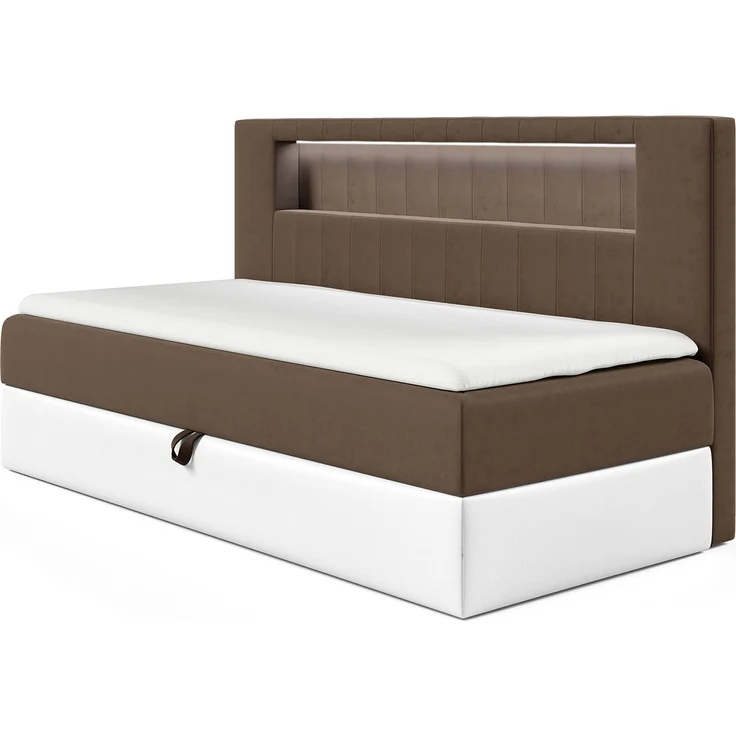 MEBLINI Kinderbett mit Bettkasten GARETH 2 80x200 – H3/Braun Samt Gepolstert Einzelbett mit Matratze - Polsterbett mit Stauraum - Bett mit Kopfteil – Stauraumbett – Bild 1