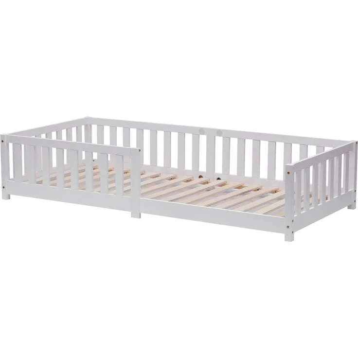 ecoMI Kinderbett mit Rausfallschutz und Lattenrost, Kiefernholz weiß, 90x200 cm – Bild 1