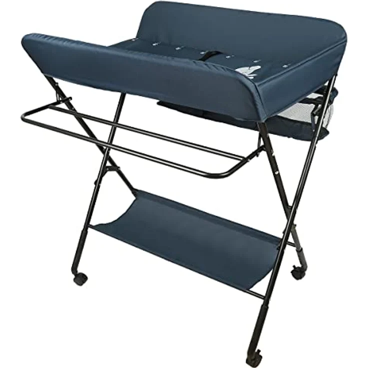 Wickeltisch Klappbarer und tragbarer, Wickelkommode Baby mit Motiv Giraffe, Höhenverstellbar, Wickeltisch mit Rollen Mobiler Wickeltisch, Tragbar Wickeltisch,80 * 66 * 98cm (dunkelblau) – Bild 7