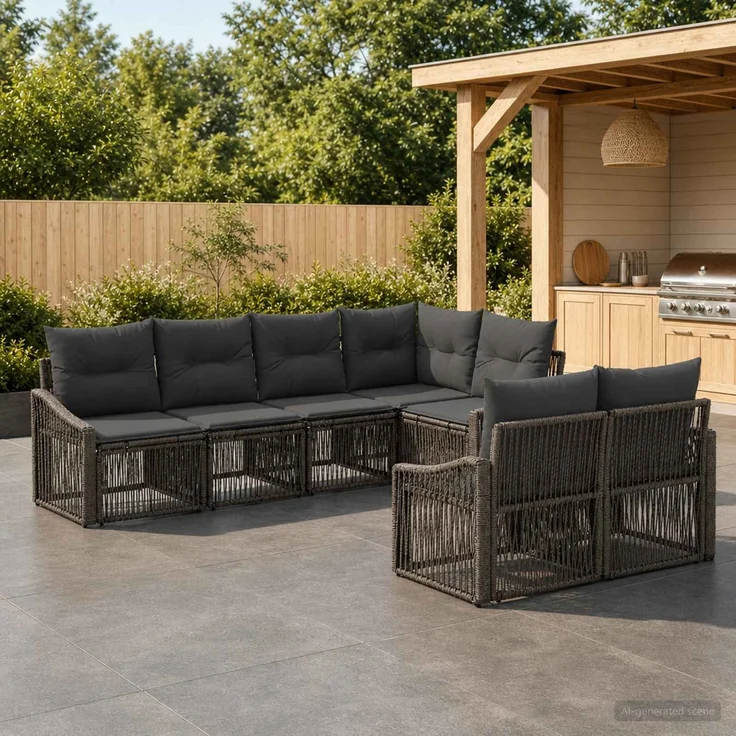 vidaXL Gartensofa-set 7 stk. 7-Sitzer Grau Poly-Rattan 3436064 – Bild 1