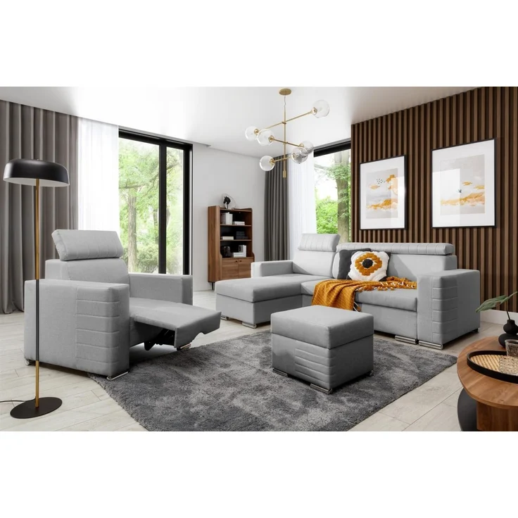 Ecksofa inkl. Hocker und Sessel CANTON Stoff Liverpool Aschgrau Ottomane Links – Bild 1
