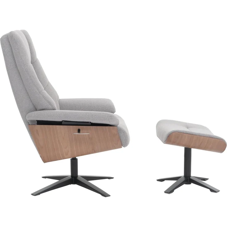 MCA Relaxsessel + Hocker HWC-N57, Fernsehsessel Liegesessel, Bouclé Stoff Holz ~ grau – Bild 8