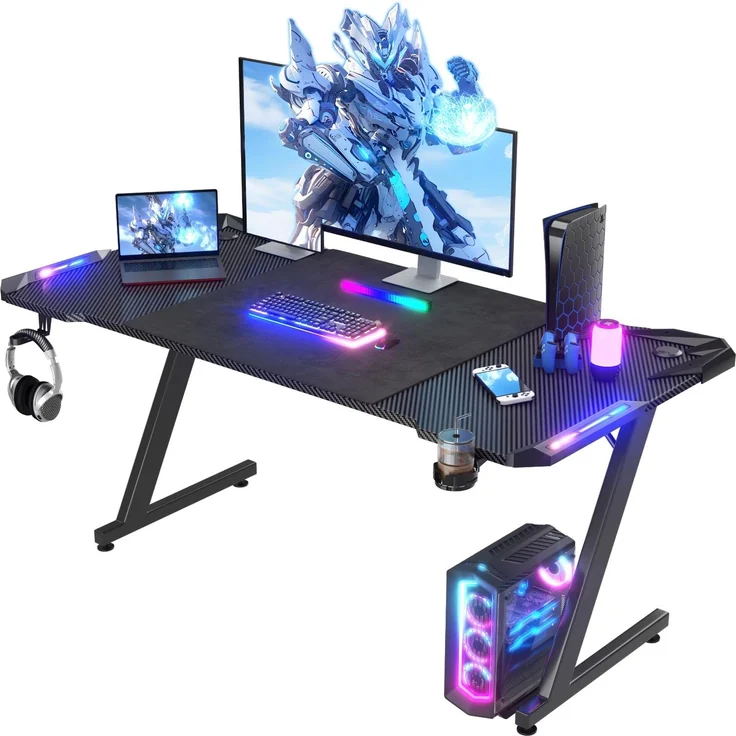 Homall Gaming Tisch 160x60 cm mit LED-Leuchten,Schwarz