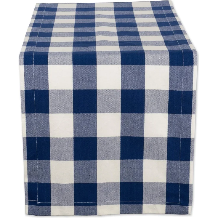 DII Buffalo Check Collection Tischläufer, klassischer Bauernhaus-Tischläufer, 35,6x183,8 cm, Marineblau/Creme
