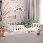 CADANI Monte 2in1 Bodenbett 140x200 cm Montessori Kinderbett Rausfallschutz abnehmbar - weiß, 46 kg schwer, bis 200 kg belastbar, extra starker Roll-Lattenrost, umbaubar