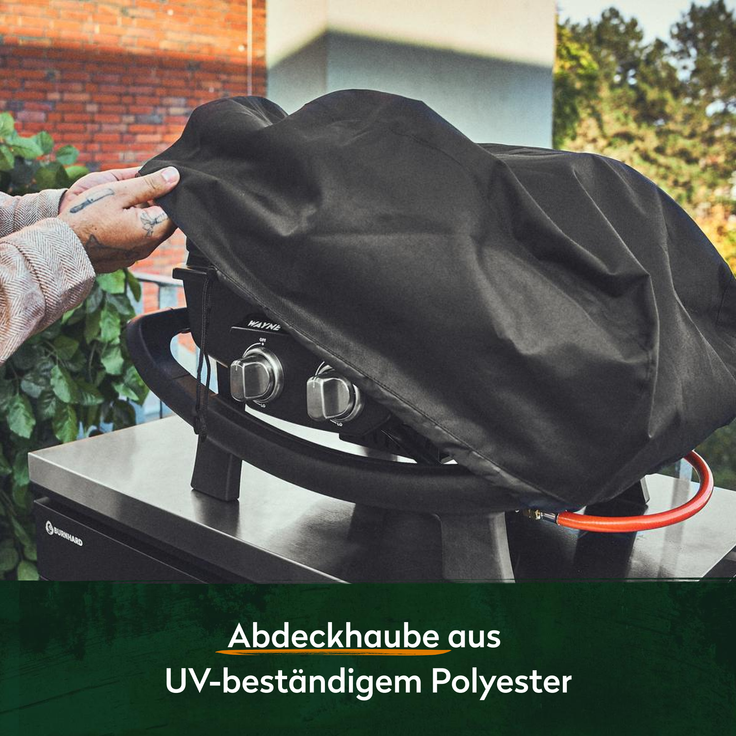 BURNHARD® Tragbarer 2-Brenner Gasgrill WAYNE inkl. Rollwagen, 4,4 kW bis zu 390°C Kompaktgrill mit Aludruckguss Brennkammer inkl. Abdeckhaube, Gusseisen Grillrost, 2 Edelstahlbrenner mit Piezozündung - Multi-Color - #945030 – Bild 9