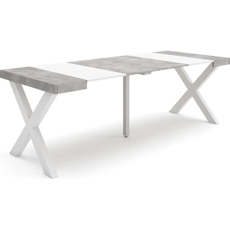 Skraut Home | Ausziehbarertisch | Multifunktionaler ausziehbarer | 220 | Für 10 Gäste | Massivholz Beine | Moderner Stil | Mattweiß und Zement
