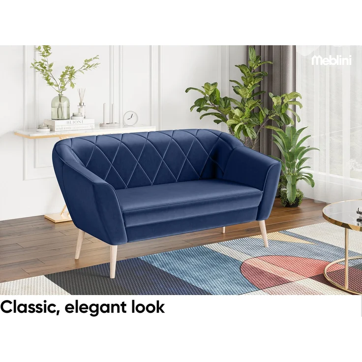 MEBLINI Sofa-Set GISELA 2+1+1 - Blau Samt - für Wohnzimmer - Mini Lounge für vier Personen - Küchensofa - Sofa Klein - Sitzgarnitur - Polstergarnitur - Sofagarnituren – Bild 3