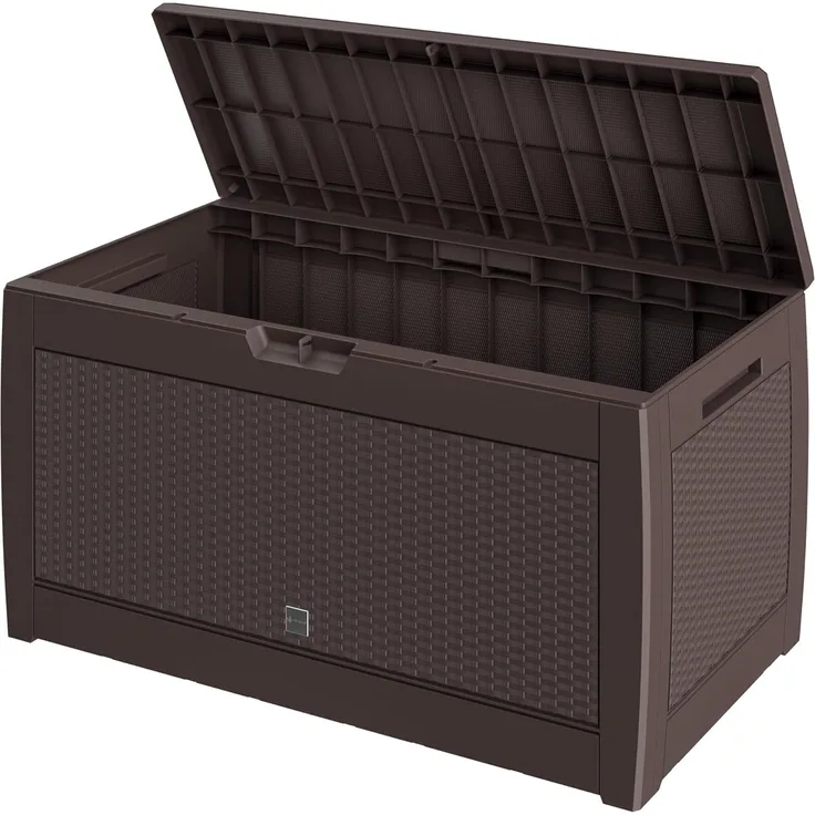 Casaria Auflagenbox Rato, UV-beständig 310L Haltegriffe Balkon Wohnzimmer Rattan-Optik Braun