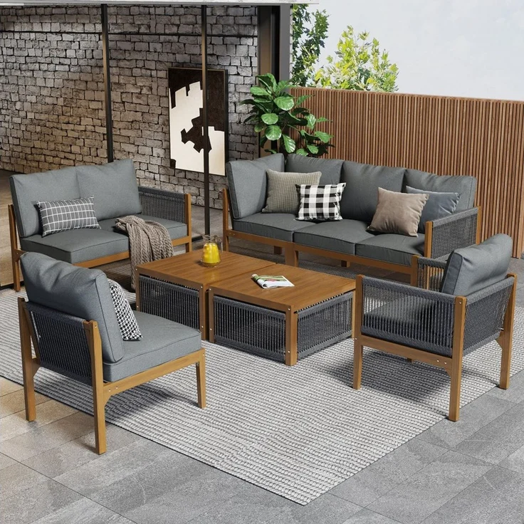 BBWL Gartenlounge-Set mit Akazienholz, Sofa, 2 Tische, wetterfest, Kissen abnehmbar waschbar, Gartenmöbel Sitzgruppe 7–8 Personen Lounge Set – Bild 4
