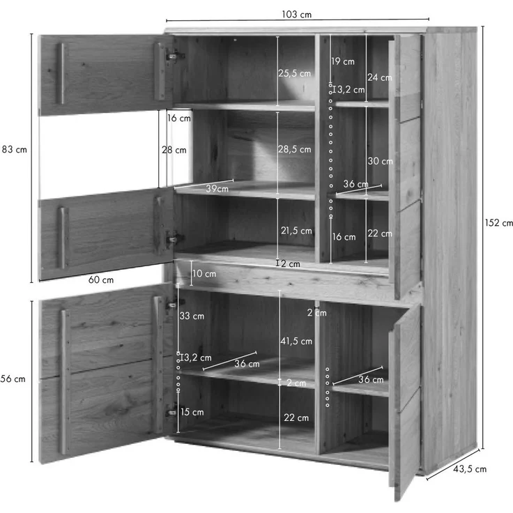 Highboard Wildeiche inkl. LED 103x43,5x152 natur geölt CARDIFF #121 – Bild 8
