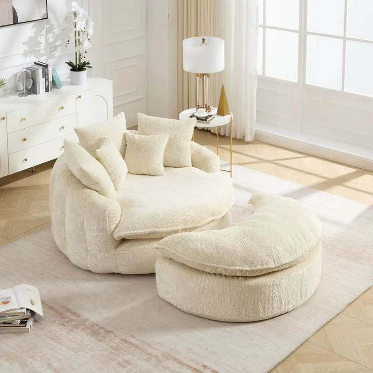 Abrihome Sessel mit Kissen und Verstellfunktion, Beige, 190,5x138x63 cm – Bild 5