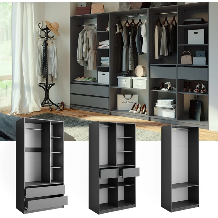 Kleiderschrank Elmo Anthrazit 280 x 200 cm 3er Set Vicco – Bild 2
