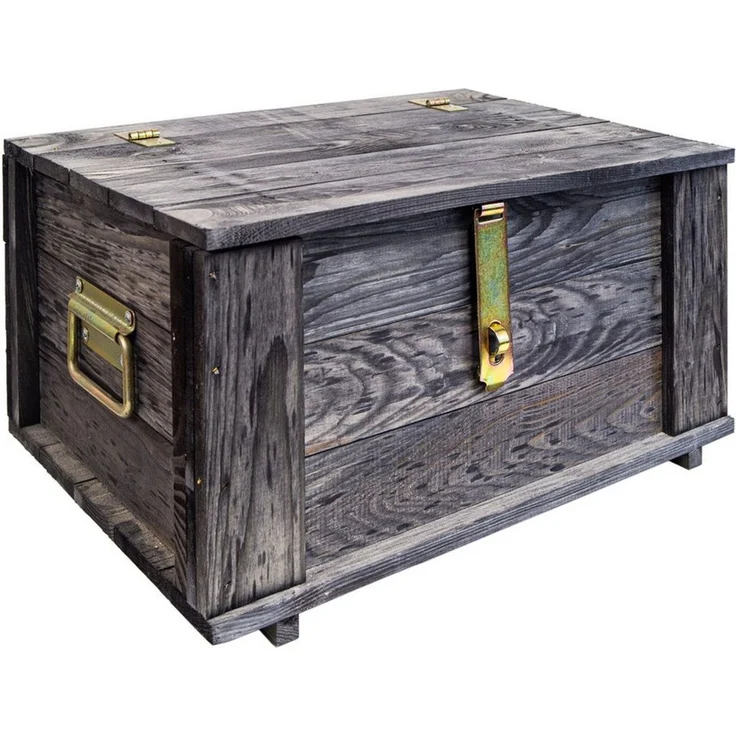 Kistenkolli Altes Land Allzweckkiste Truhe Hugo Vintage schwarz mit Deckel 50 x 36 x 26cm (Spar-Set, 1er Set) – Bild 4