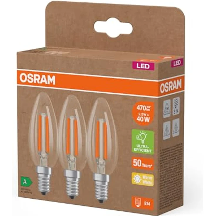 OSRAM LED Kerze Filament E14, 2,2W 827, 3er-Pack, EEK A – Bild 4