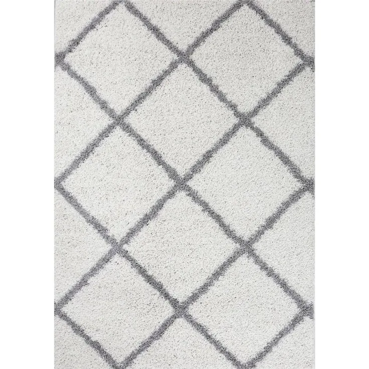 Vimoda Hochflor-Läufer Shaggy Wohnzimmer Rautenmuster Weiss, Rechteckig, Höhe: 30 mm, Langflor, Rauten muster, Skandi Design in Creme