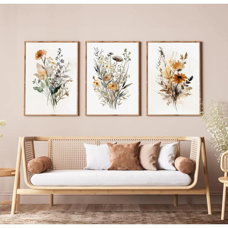 Poster 3er Set Gouache Blumen Wandbilder Wohnzimmer 30x40cm – Bild 2