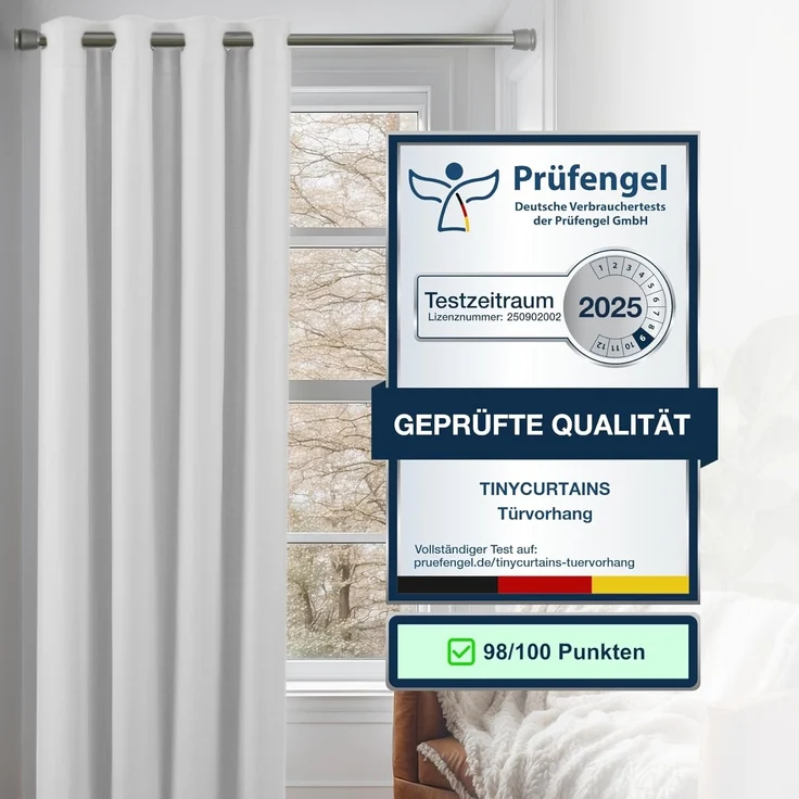 tinycurtains Türvorhang mit Stange silber 70-120 cm Thermo Vorhang ohne Bohren, blickdicht, Ösen, abdunkelnd, Polyester, weiß Purity, Türgardine mit Klemmstange Raumtrenner verdunkelnd – Bild 5