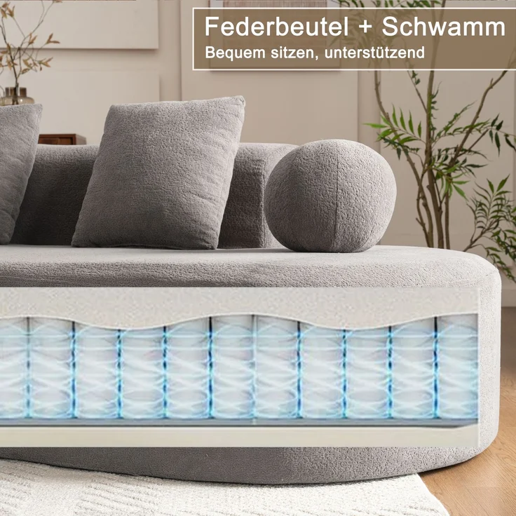 Ecksofa 327x215x80 cm in Grau, Chenille, mit 7 cm Sitzpolster, großzügigem L-Design und 4 Kissen – Bild 6