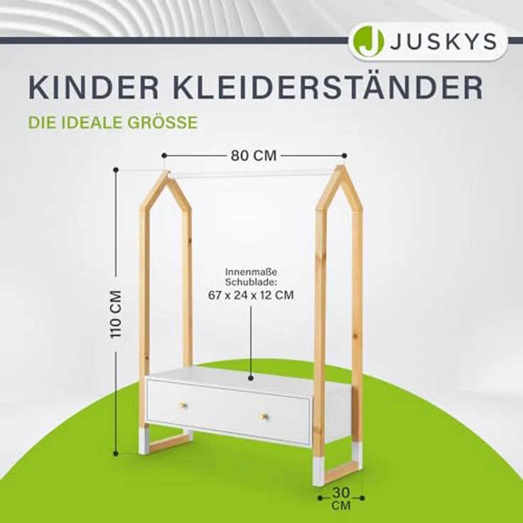 Juskys Kinder Kleiderständer Filla - große Schublade, Kleiderstange, offener Ständer - Kindergarderobe aus Holz - Mädchen & Jungs - Garderobe Weiß – Bild 3