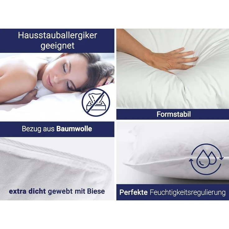 ZOLLNER Kopfkissen, Füllung: 100% Gänsefedern Klasse 1, Seitenschläfer, Rückenschläfer, Bauchschläfer, 40x80 cm, 100% Baumwolle, vom Hotelwäschespezialisten – Bild 3