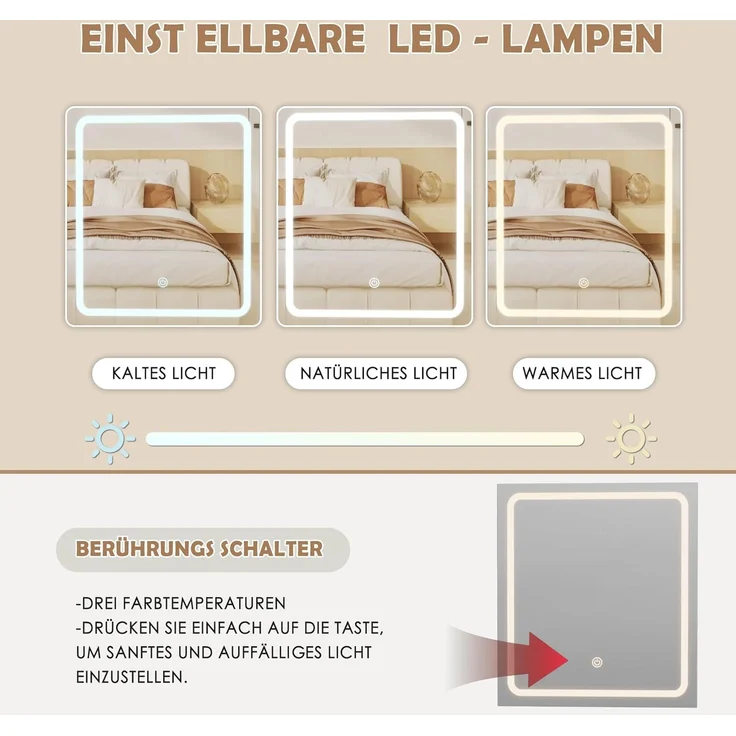 JUMMICO Schminktisch mit LED-Beleuchtung, Einstellbare Helligkeit&Farbtemperaturen, Organizer Schminktisch Spiegel mit Licht, Frisiertisch mit Schubladen und verstellbaren Ablagen, Maße: 117 x 40 x 140 cm – Bild 4